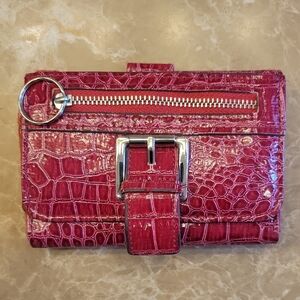 Bold Red Crocodile-Embossed Women's Faux Patent Leather Wallet